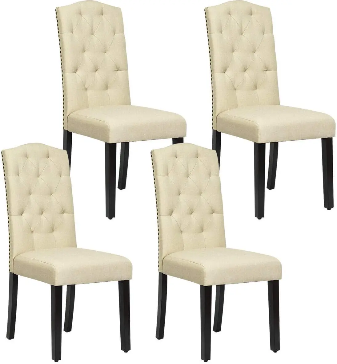 Set of 4 Tufted Fabric Dining Chairs Beige Durable Adjustable 24.5D x 18W x 40.5H Inch Ergonomic and Clever Design