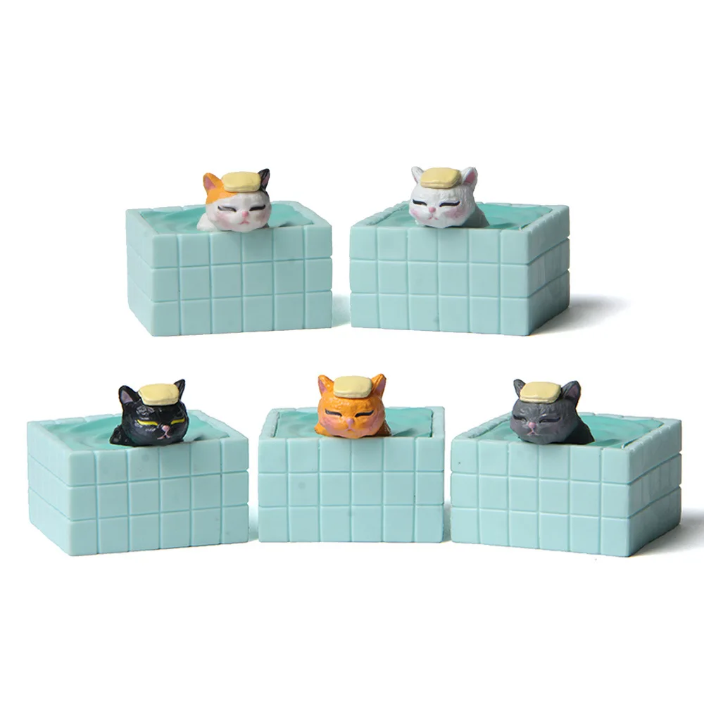 Cute Resin Cat In The Blue Bathtub 5 Colors Figure Garden Decoration Miniature Cake Accessories Home Cat Accessories Figurines