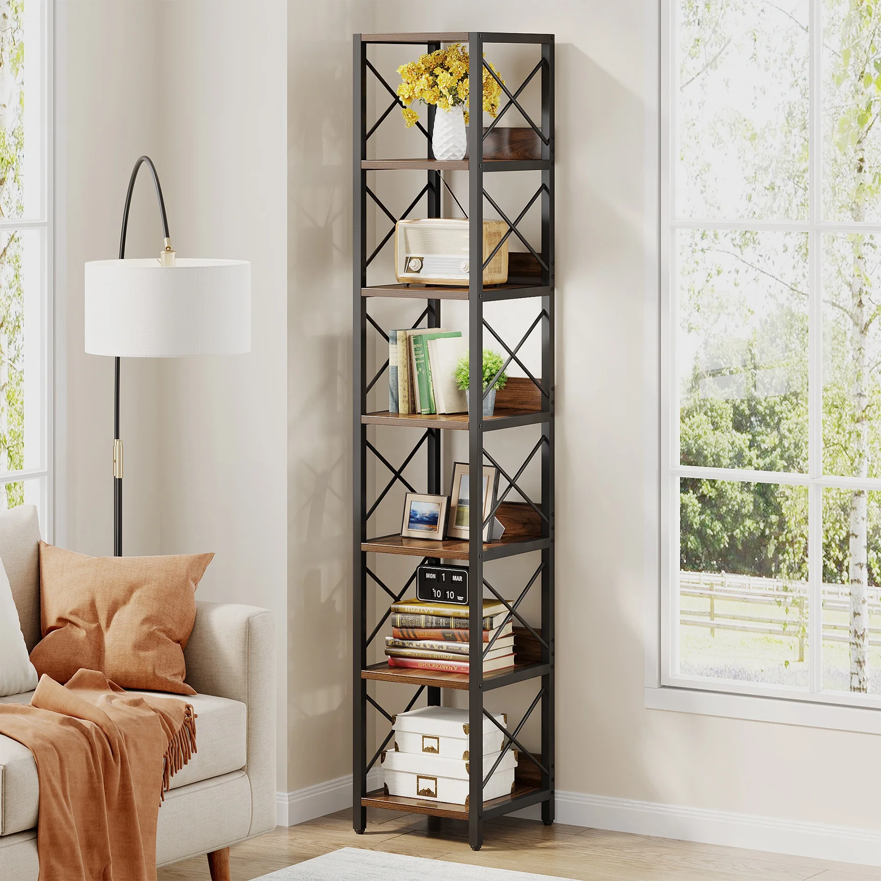 

Tribesigns 75 Inch Tall Bookshelf Storage Rack Etagere Shelves Display Stand for Small Spaces Open Bookcases Wood