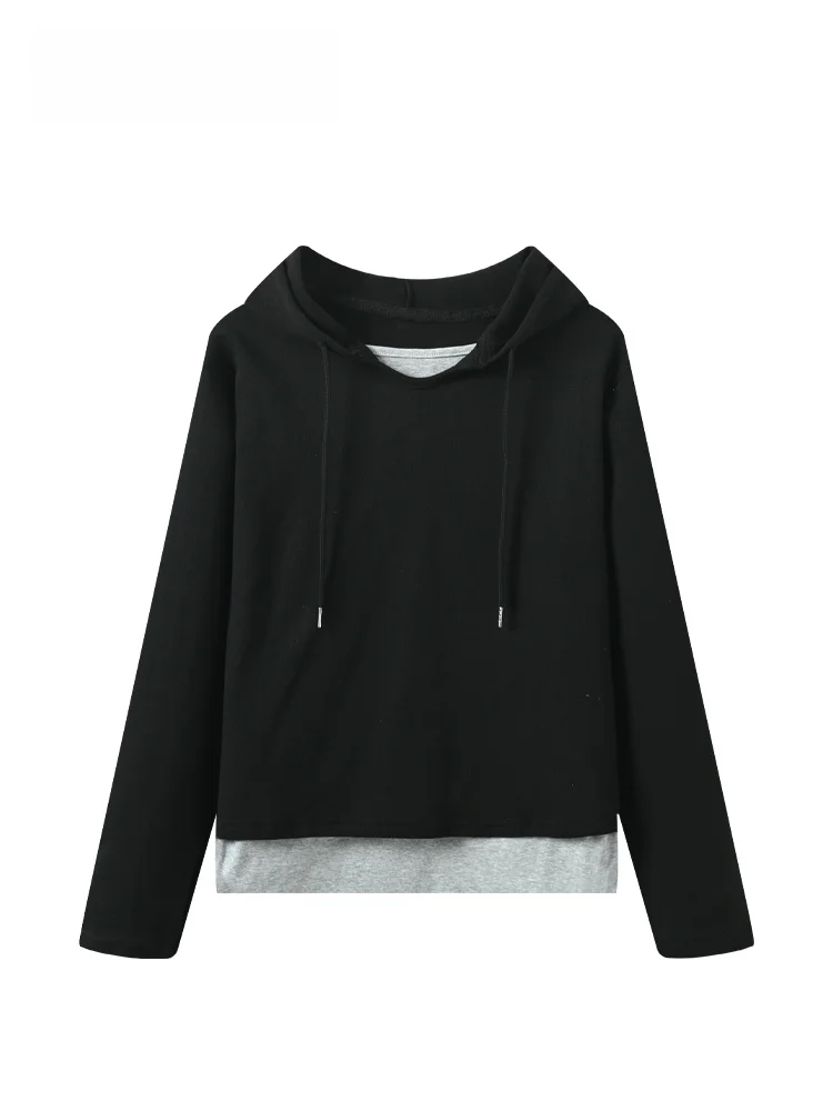 

Женская футболка-худи Cara CLUB больших размеров, новая, на раннюю осень, универсальная, с эффектом двухслойности, трендовый топ