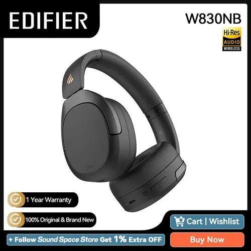 Edifier W830NB Auriculares inalámbricos Bluetooth 5.4 Cancelación activa de ruido Auriculares supraaurales de alta resolución LDAC plegables -45dB ANC 94H