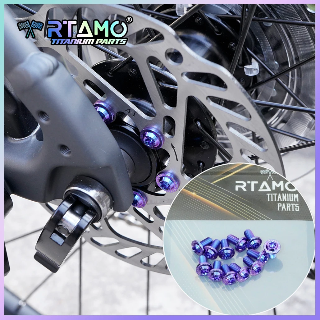RTAMO 12PCS Bicycle Dics Brake Rotor Bolts M5X10mm Titanium Alloy Bolt MTB Road Bike Brake Screw
