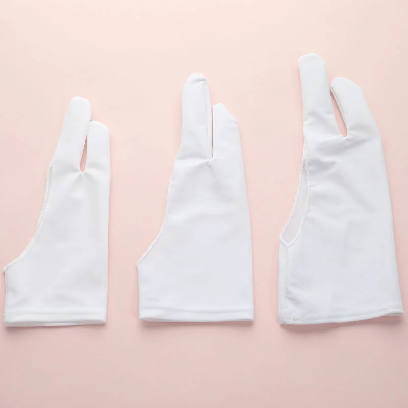 Guantes de dibujo de dos dedos adecuados para mano derecha e izquierda guantes antiincrustantes para cualquier tableta de dibujo gráfico al por mayor