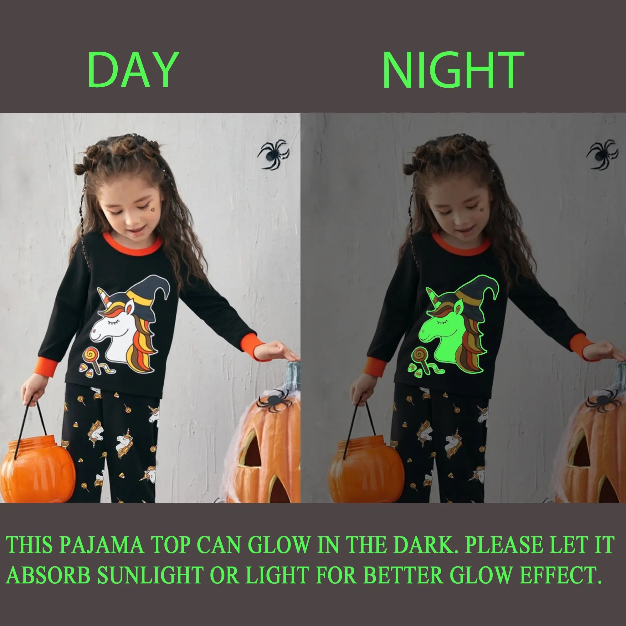 Little Hand Toddler Girls Halloween Pajamas Cute Unicorn Print Long Sleeve Casual Sleepwear Set forTrick Or Treat Party 2-7T Kid