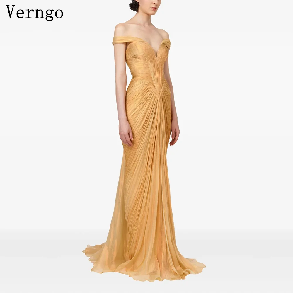 

Verngo Yellow Sik Shiny Evening Dress Off The Shoulder Mermaid Pleated Formal Occasion Dress Maxi Hand Made Prom Gown Customized