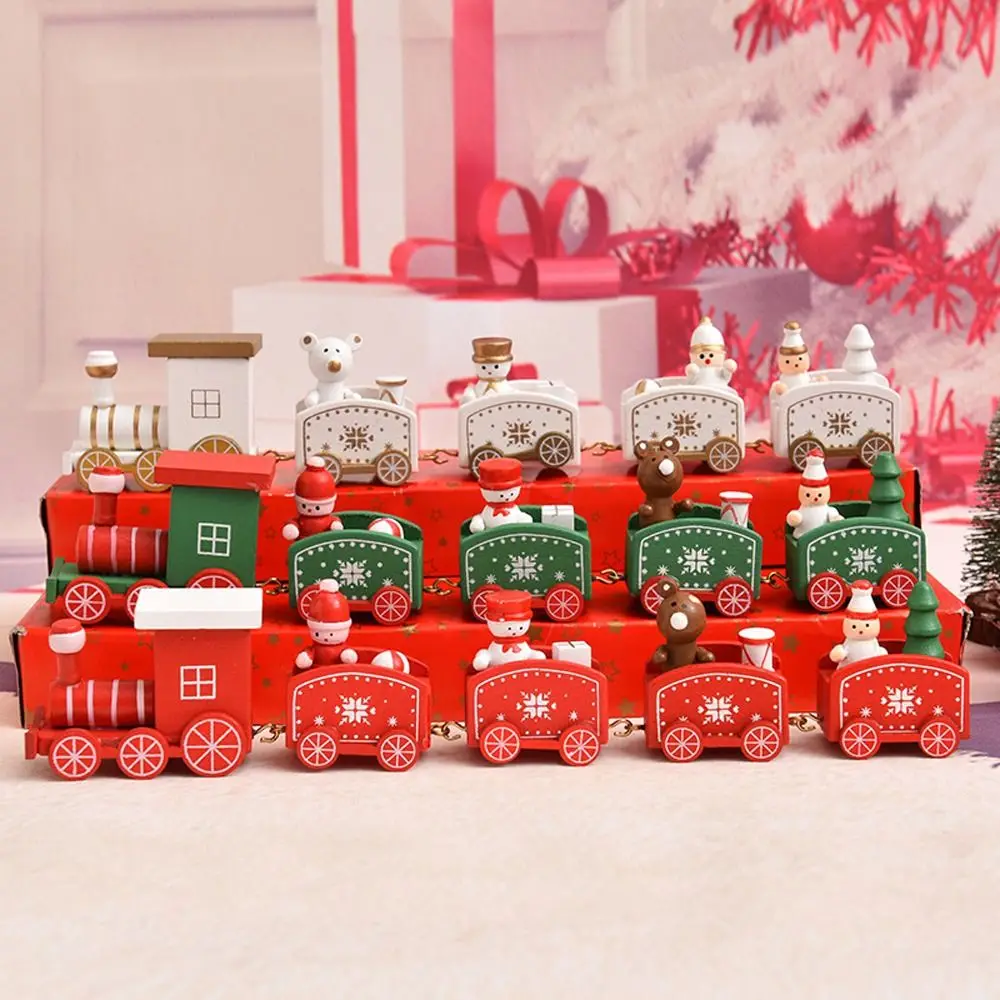 New Year Cake Christmas Decoration Party Props Children's  Home Decor Wooden Train Christmas Ornament Window Ornaments