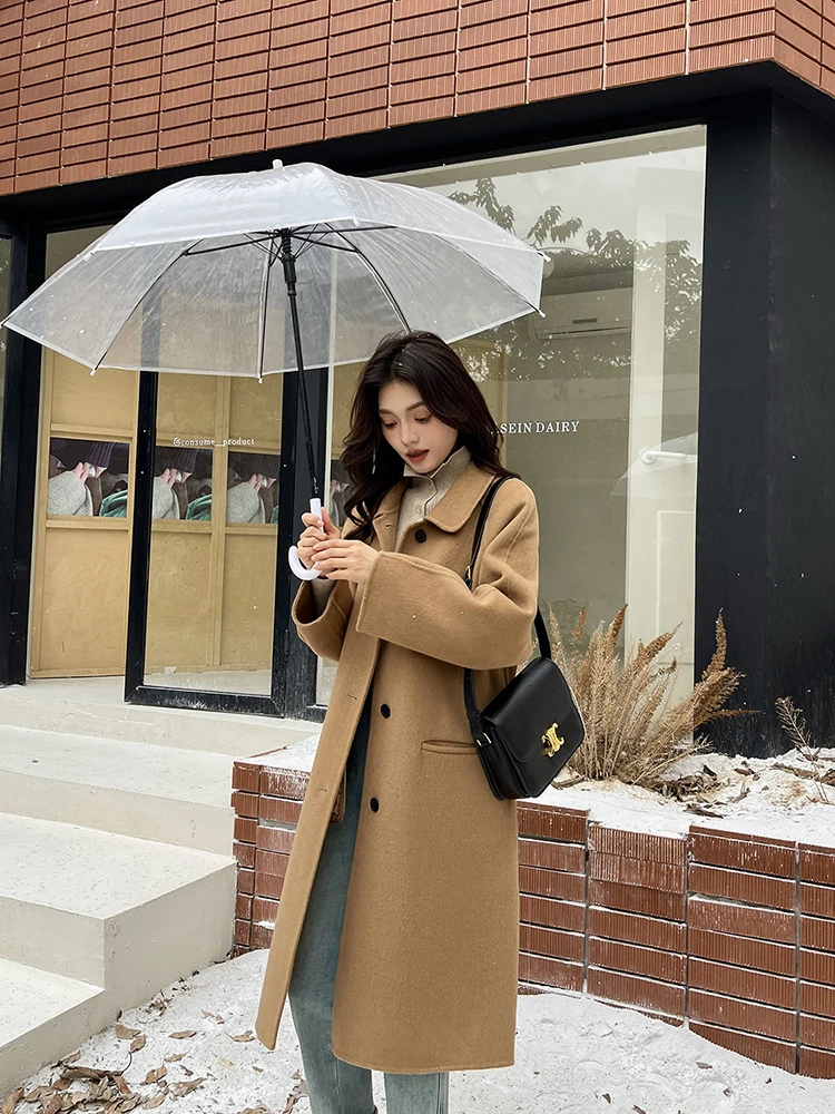 

Pure Color Long Sve Single Button Wool Coat Suri2024 Autumn Winter New Sle Commute Thiened Fem Outerwear Coat