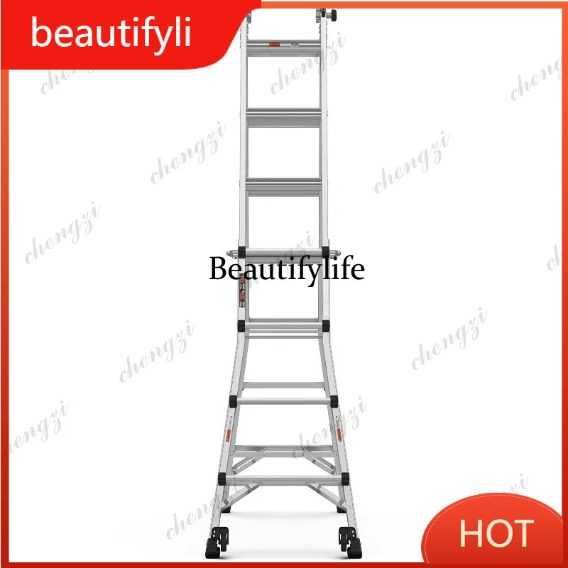 A139 Multifunctional Aluminum Alloy Thickened Folding Portable Engineering Ladder Double Side 2 Meter Straight Combination Ladde