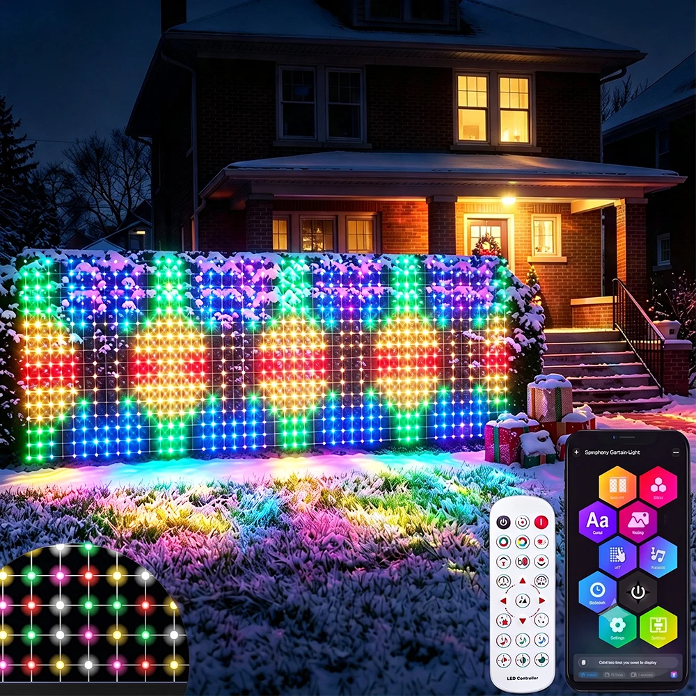 RGBIC Outdoor Net Lights String Flexible Matrix Grid Lights for Christmas Party Halloween party Patio Backyard Garden Decor