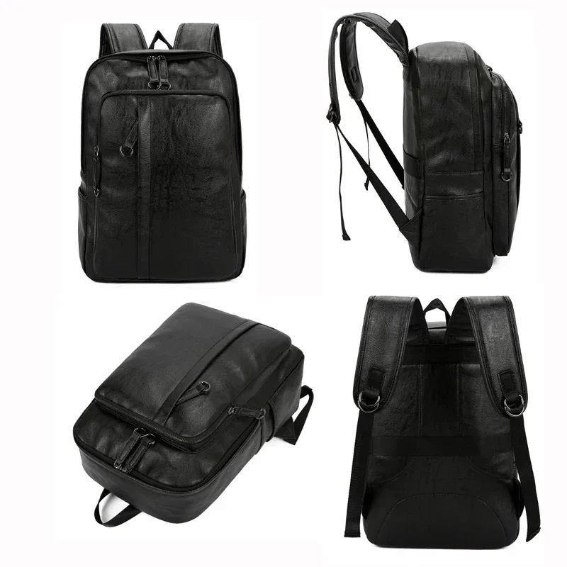 New Leather Backpack Men Leisure Soft GeneralTeenager Male Large Capacity Laptop Backpack High Quality Students Travel Bag