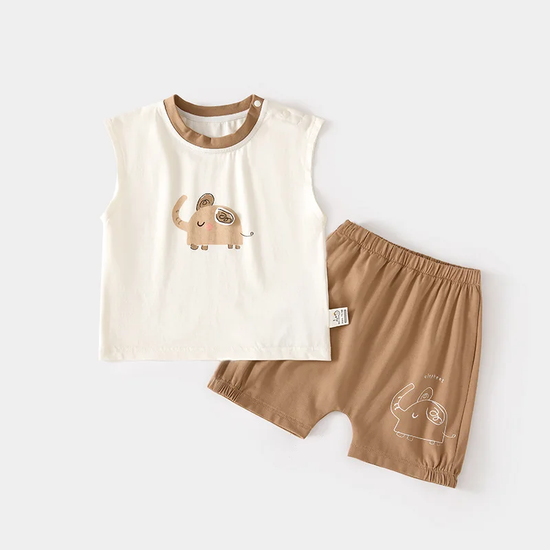 Baby Sleeveless T-shirt Suit Home Wear Thin Thin Summer Children's Shoulder Open Shorts Loose Baby Vest