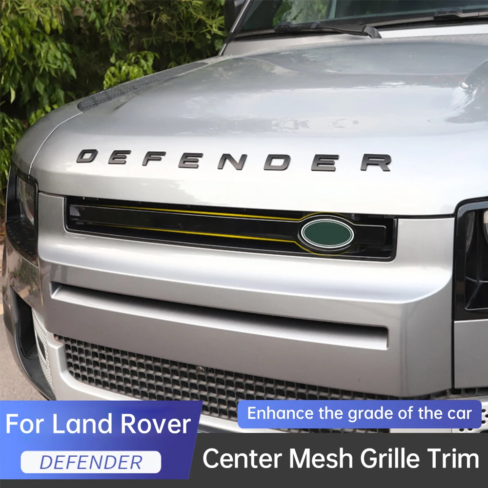 For Land Rover Defender 90 110 2020-2024 Middle Grille Decorative Strip Machine Cover Blackened Carbon Fiber Decorative Strip