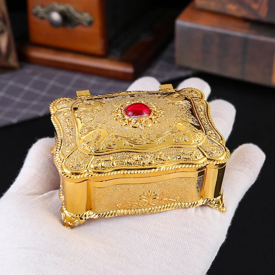 Vintage Gold Trinket Organizer Box Keepsake Storage Box for Ring Earrings Necklaces Gift for Girls Women