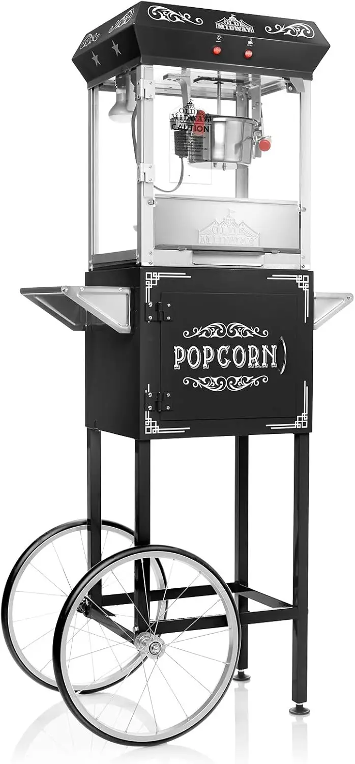 Midway Vintage Style Popcorn Machine Maker Popper with Cart and 6-Ounce Kettle - Black