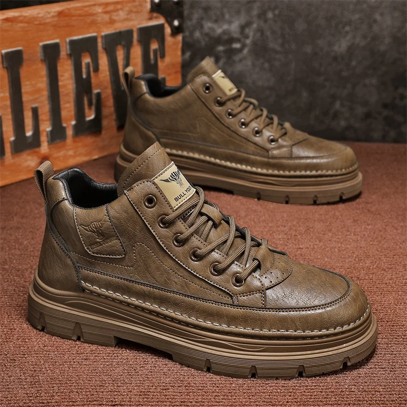 

High Quality Mens Shoes Mens Retro British Style Leather High Top Boots for Men Fashion Motorcycle Men Ankle Boots Botas Hombre