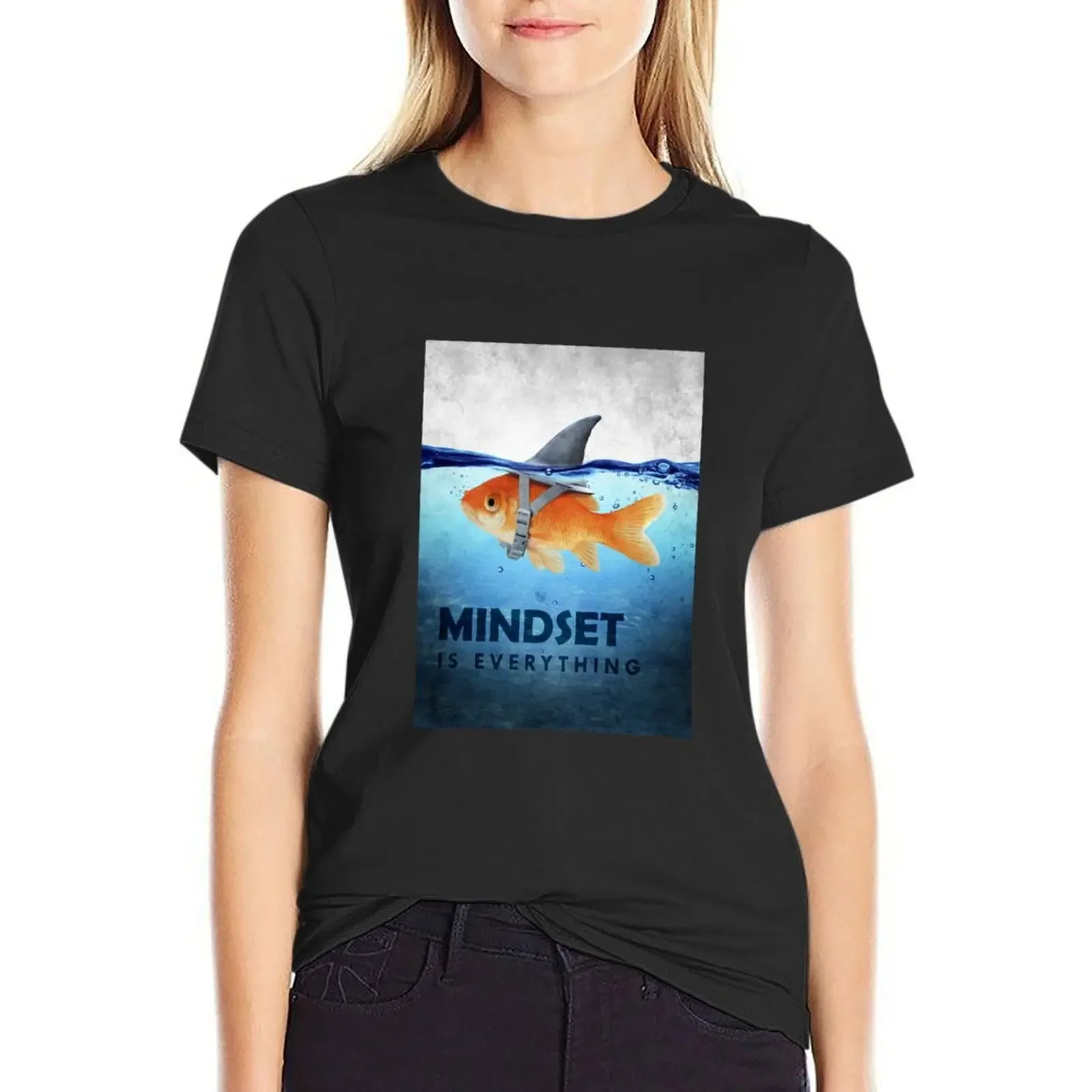 Mindset Is Everything Fish And Shark Illustration Motivation T-Shirt funny white t shirts for Women