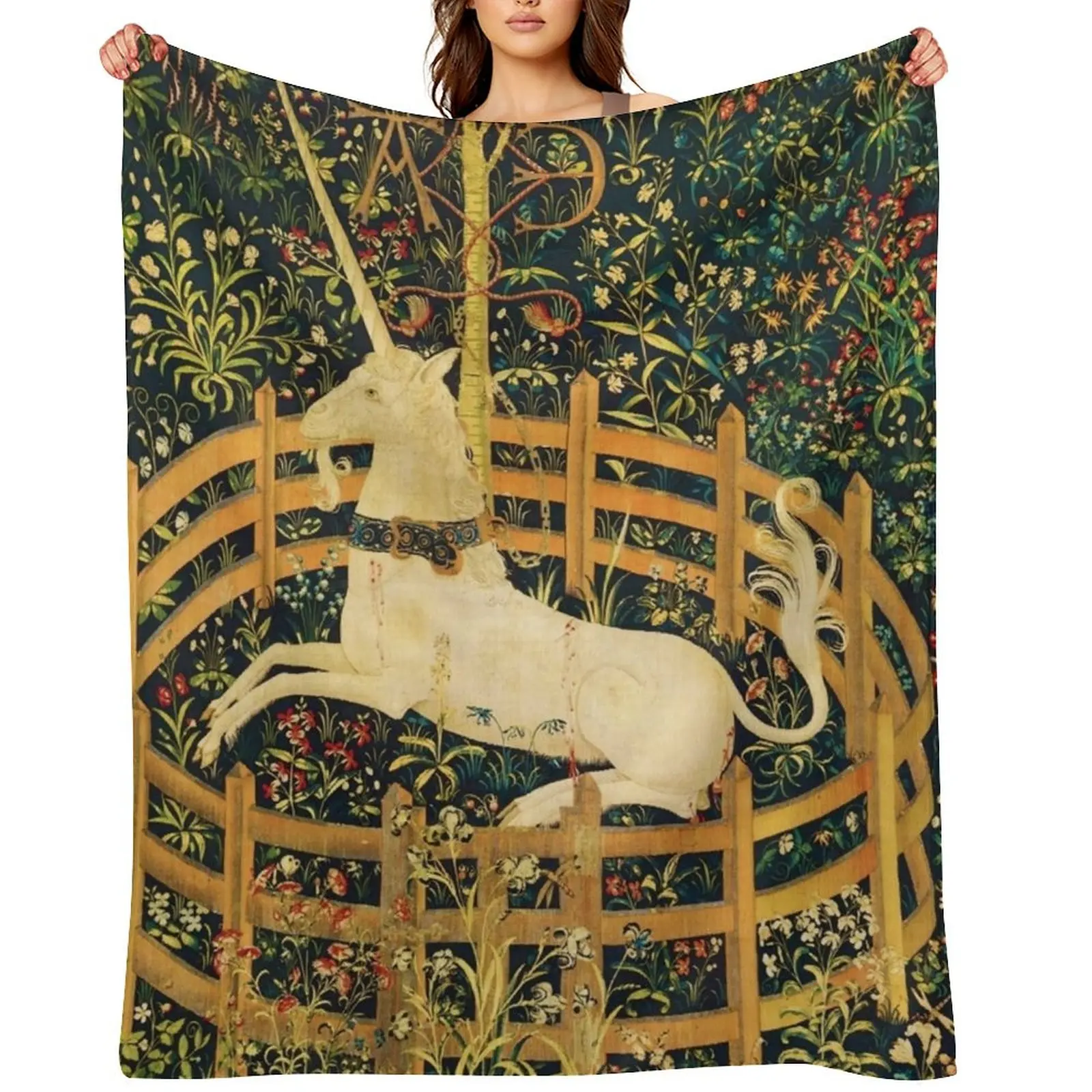 

The Unicorn Rests in a Garden (from the Unicorn Tapestries) Throw Blanket Heavy manga Soft Beds Blankets