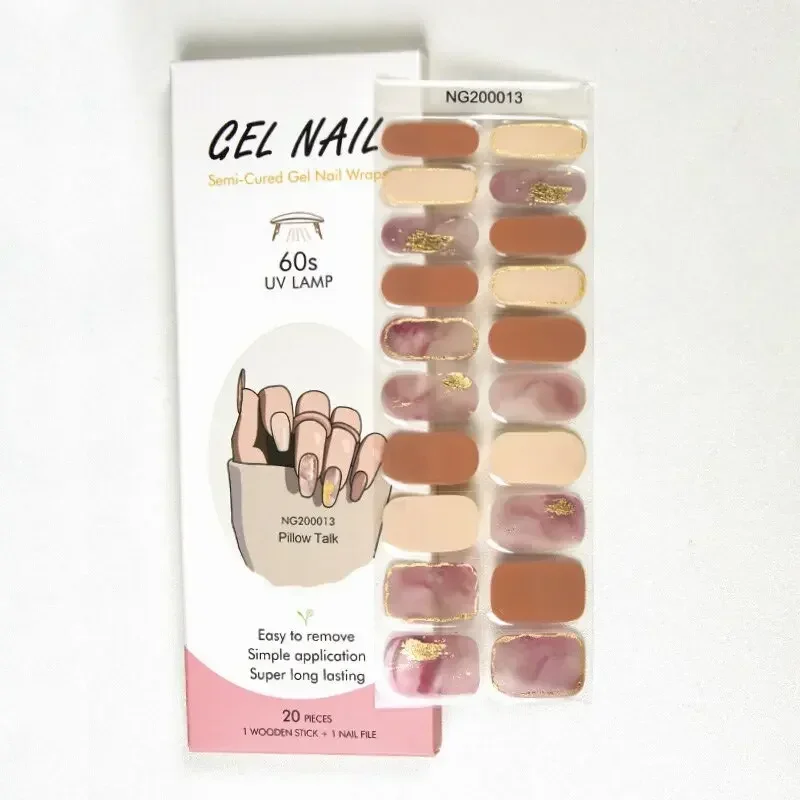 Semi-Cured Gel Nail Stickers Simple Gradient Color Adhesive Waterproof Long Lasting Gel Nail Sticker UV Lamp Need Cured Manicure