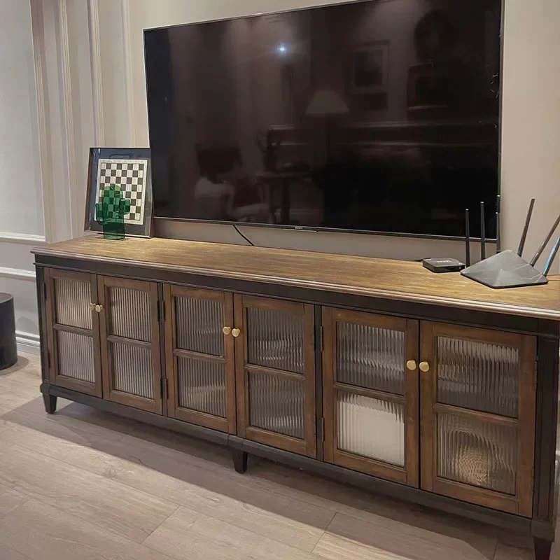 

American Country Solid Wood Retro Coffee Table TV Cabinet Unit French Changhong Glass Audio-Visual TV Cabinet