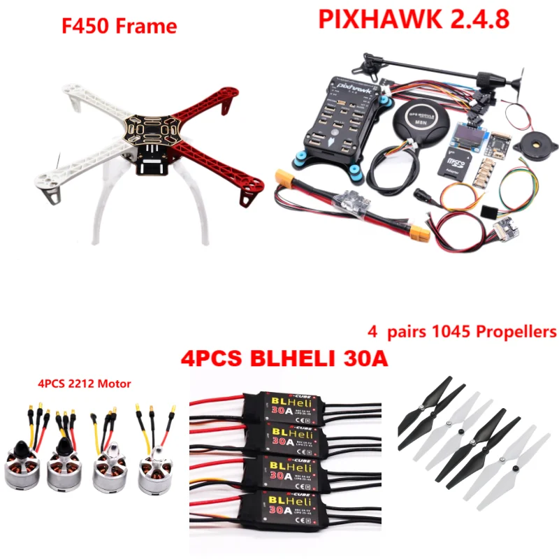 Kit de importateur de contrôle de vol PIXHAWK 2.4.8, F450, Ardupilot, télémétrie radio, quadrirotor BLHELI, 30A, moteur 100, train d'atterrissage ESC, 2212 MW