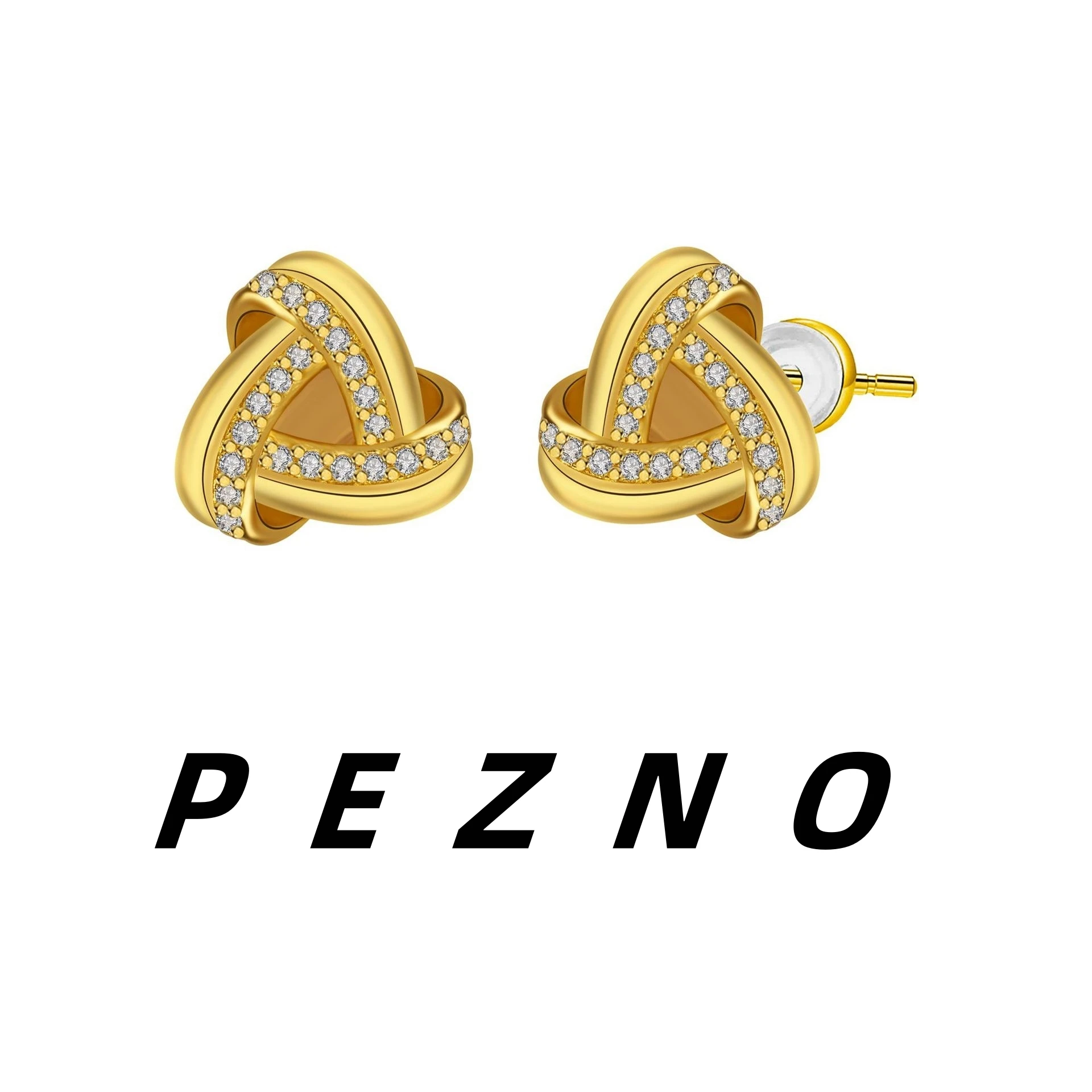 

925 Silver Needle Dainty 18K Gold Plated Triple Knot Stud Earrings, Hypoallergenic Paved CZ Love Knot Earrings for Women