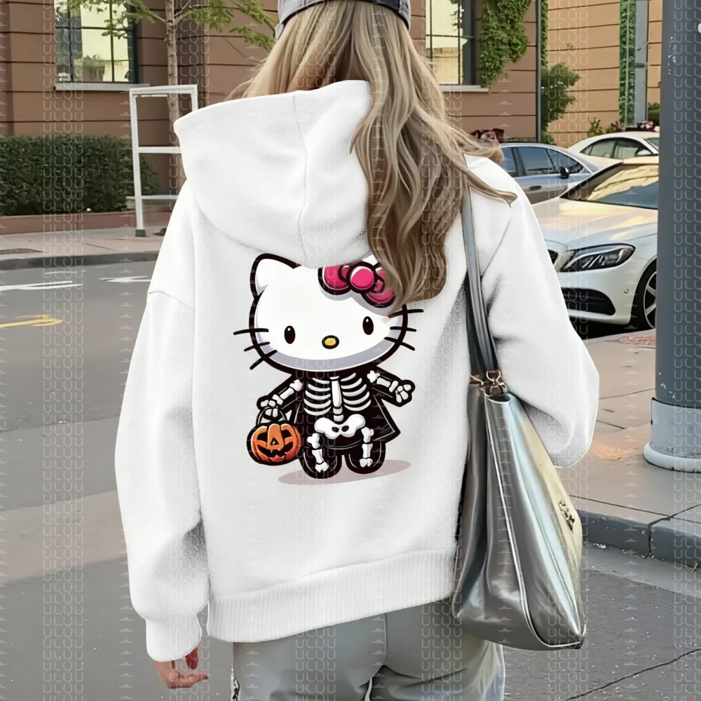 2025 Halloween Hello Kitty print hoodie met capuchon Winter vrouwen met capuchon buiten all-match hoodie vrouwtjes meisje tops dameskleding