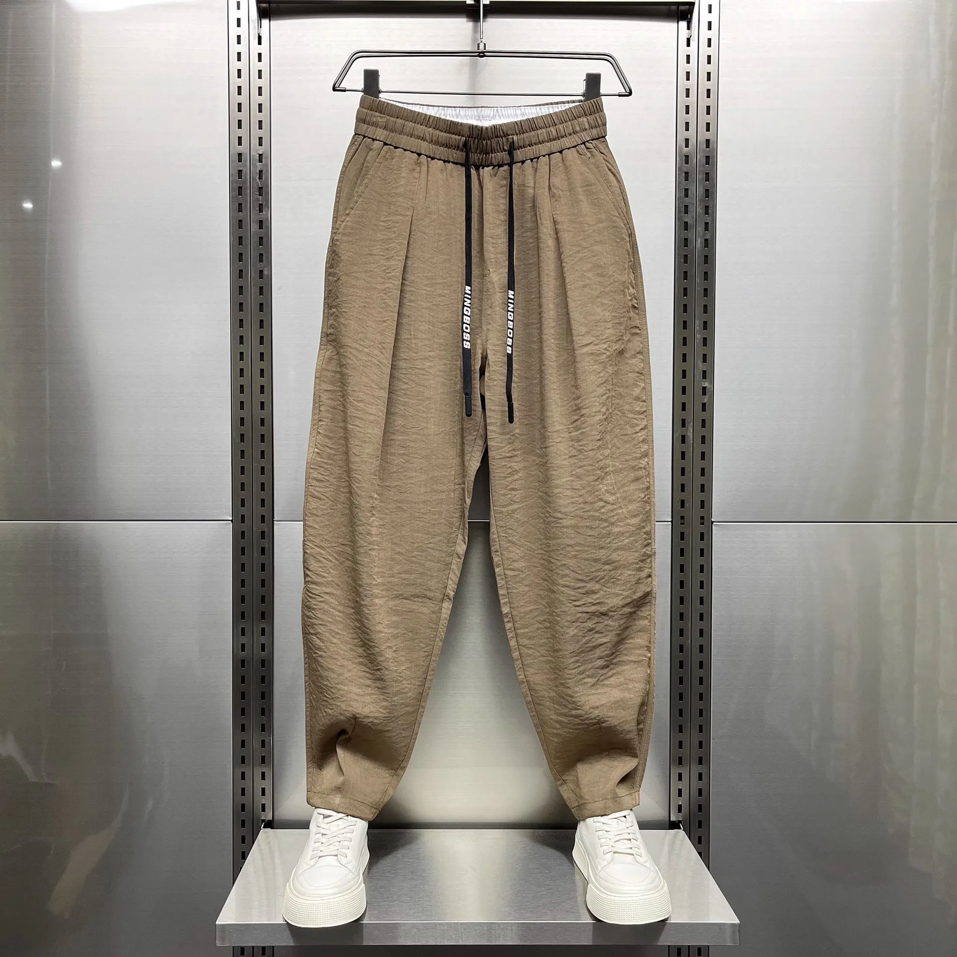 

2025 New Korean Men's Ultra-Thin Breathable Pants - Wrinkle Design, Harem Carrot Fit Draping Casual Trousers for Spring & Summer