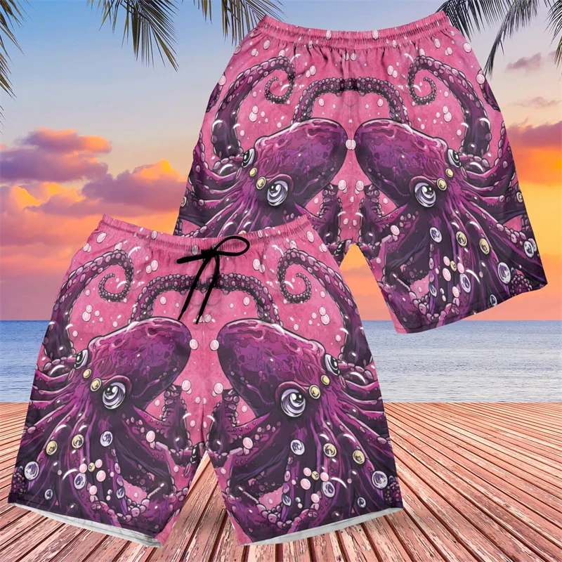 Fish Lovers Hawaiian Beach Shorts Harajuku Fashion Aloha Ocean Devilfish 3D Printed Short Pants For Men Clothes Boy Trunks