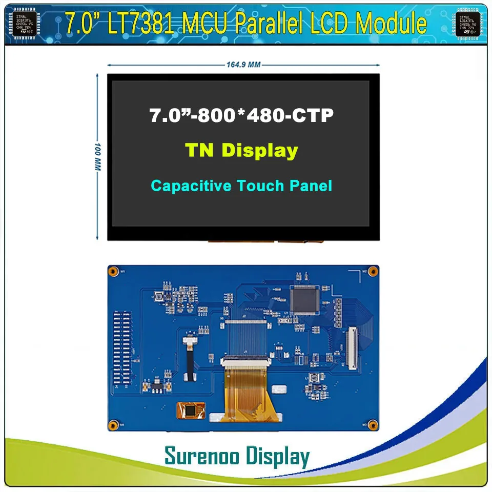 Imagem -04 - Tft Lcd Module Display Screen Monitor Painel de Toque Capacitivo Mcu Paralelo Tft Rtp Ctp Stm32 800*480 tn 1024*600 Ips Lt7381 70