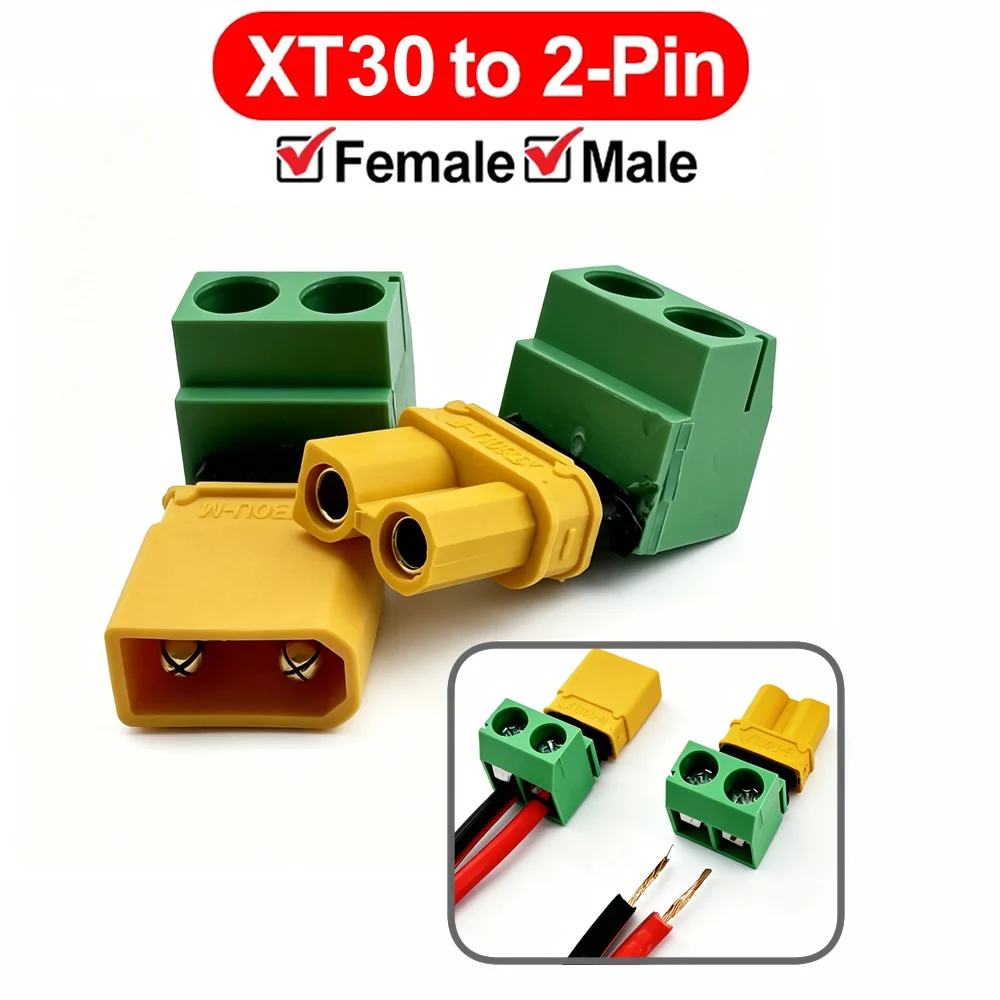 XT30 to 2 Pin Terminal Quick Connect Adapter Solderless Charging Connector for Drone FPV Balance Charger LiPo Battery Solar