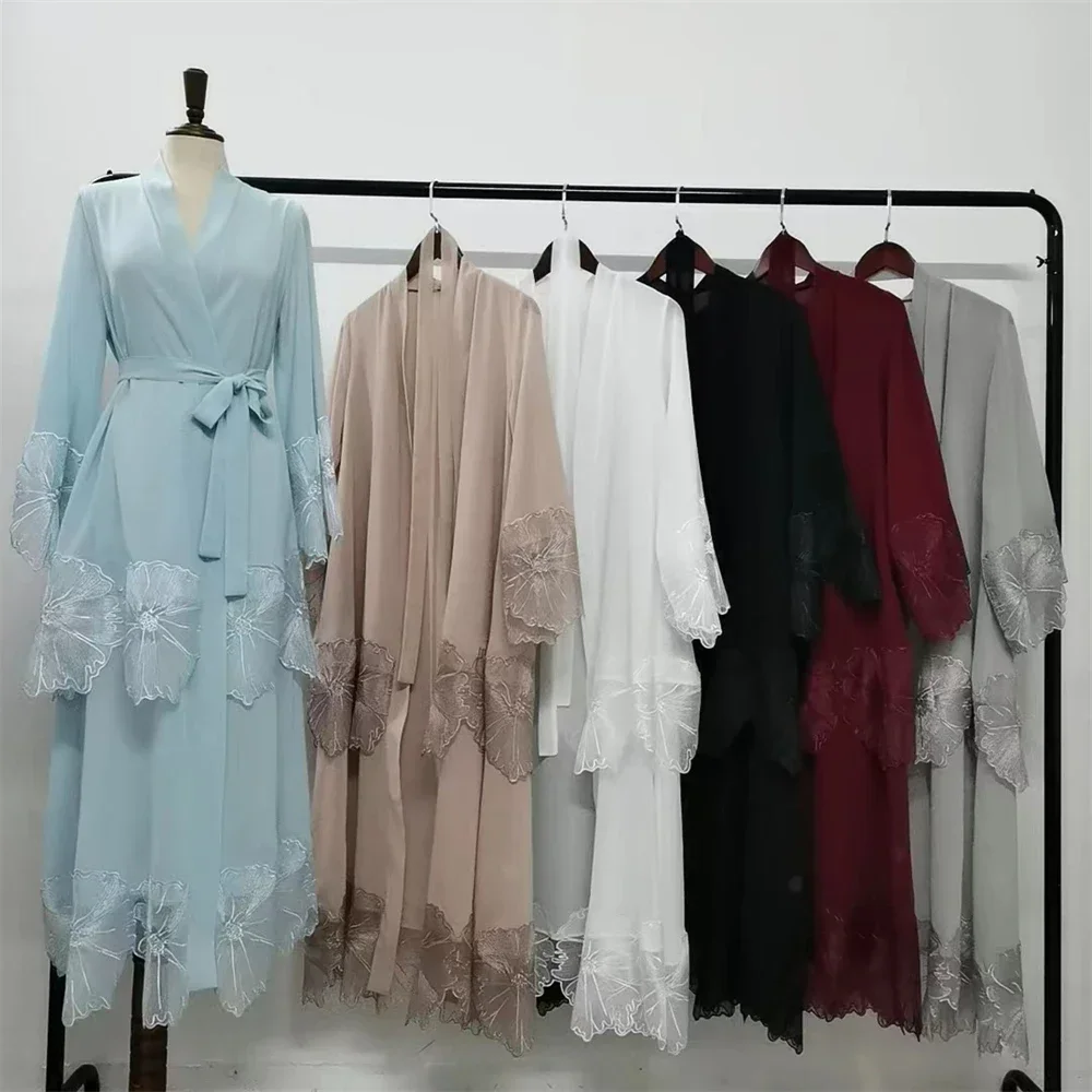Femmes musulmanes broderie Maxi Robe Eid Ramadan Kimono Cardigan fleur Abaya dubaï turquie caftan vêtements islamiques Robe arabe Robe