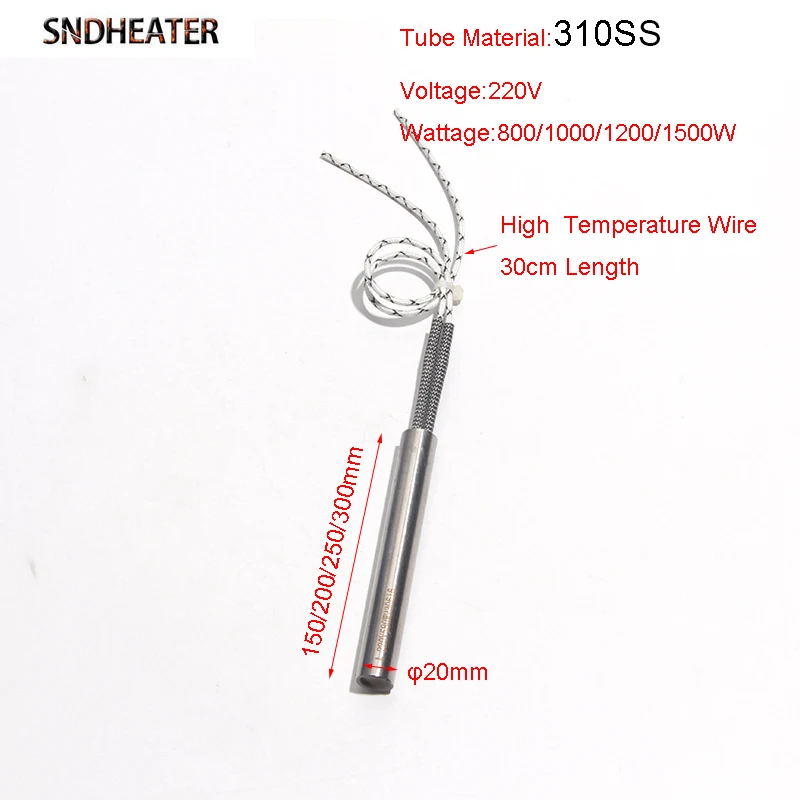 SNDHEATER 110 V 220 V Hot Rod Riscaldamento Testa Singola Tubo di Riscaldatore Elemento 20X150-200mm Riscaldatore a Cartuccia Tubothal Elemento Riscaldante 5 pz