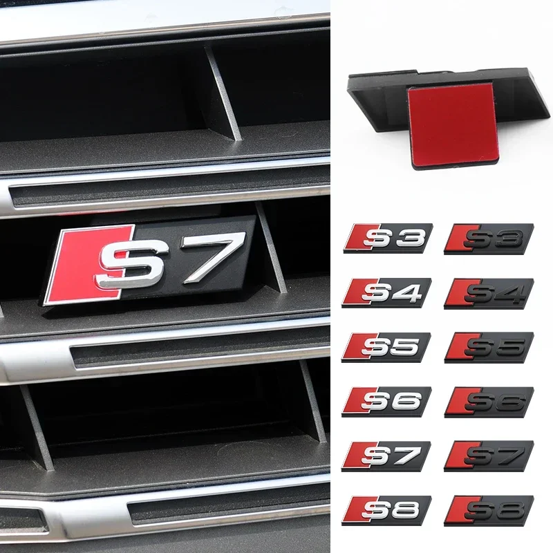 3D S3 S4 S5 S6 S7 S8 Badge Car Head Front Grille Emblem Decoration for Audi RS3 RS4 RS5 RS6 RS7 RS8 SQ3 SQ5 SQ7 SQ8 W12 V6 V8