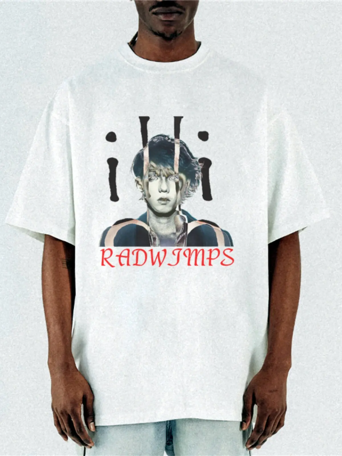 Digital Direct-print RADWIMPS Rock Band RAD Printed Cotton Loose-fitting Heavyweight Casual Short-sleeved with A Small Collar