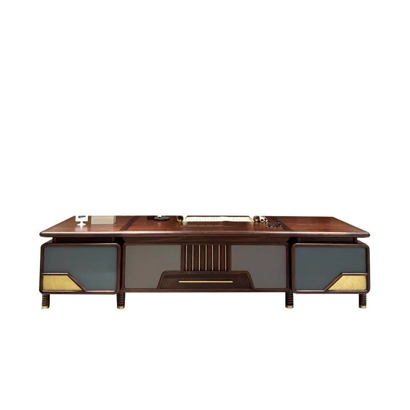

New Chinese-style office solid wood desk, high-end black walnut lacquered boss table