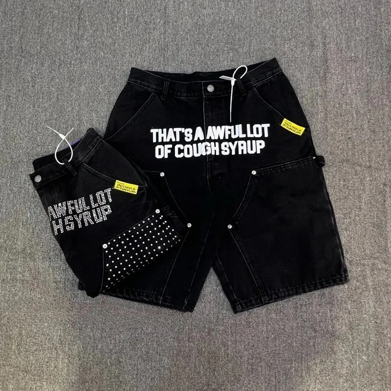 

2025 Mens High Quality Denim Shorts Thats A Awful Lot of Cough Syrup Casual Summer Breathable Comfortable Streetwear Fashion Sho