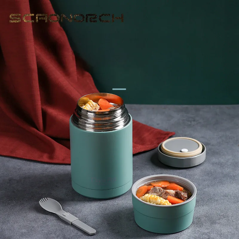 Food Thermal Jar Soup Gruel Double Wall Stainless Steel Vacuum Lunch Box Office Insulated Thermos Bottle Containers with Spoon