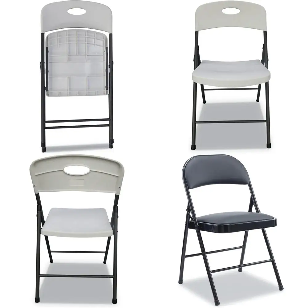 Resin Folding Chair with White Seat and Back, Supports 225 lbs, 18.19 Seat Height, Dark Gray Base, Pack of 4