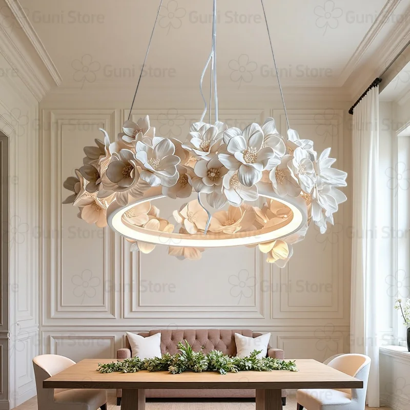 Light French circular resin carved flower pendant light living room European retro dining room LED bedroom lighting fixtures