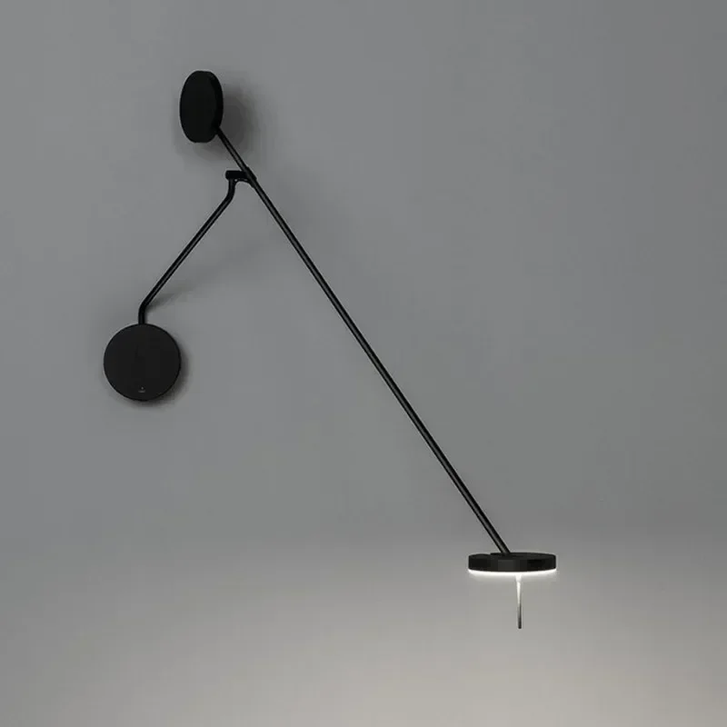 lampada de parede flexivel de poste longo braco oscilante ajustavel luz preta para quarto designer criativo 01