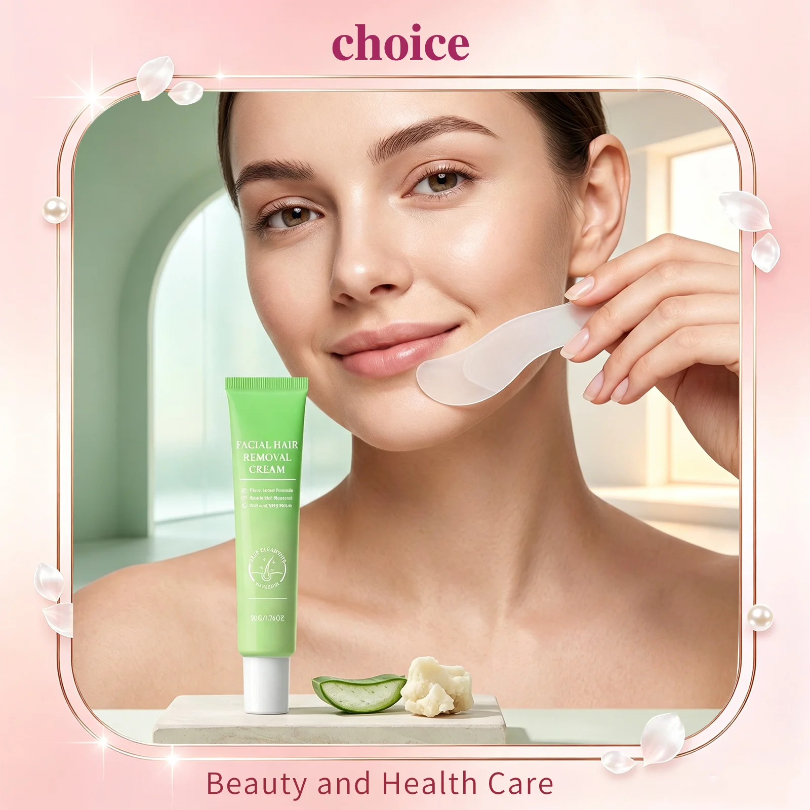 Painless Facial Hair Removal Cream Kit For Women Sensitive Skin 2‑in‑1 With Soothing Cream Home Use Upper Lip Chin Hair Remover