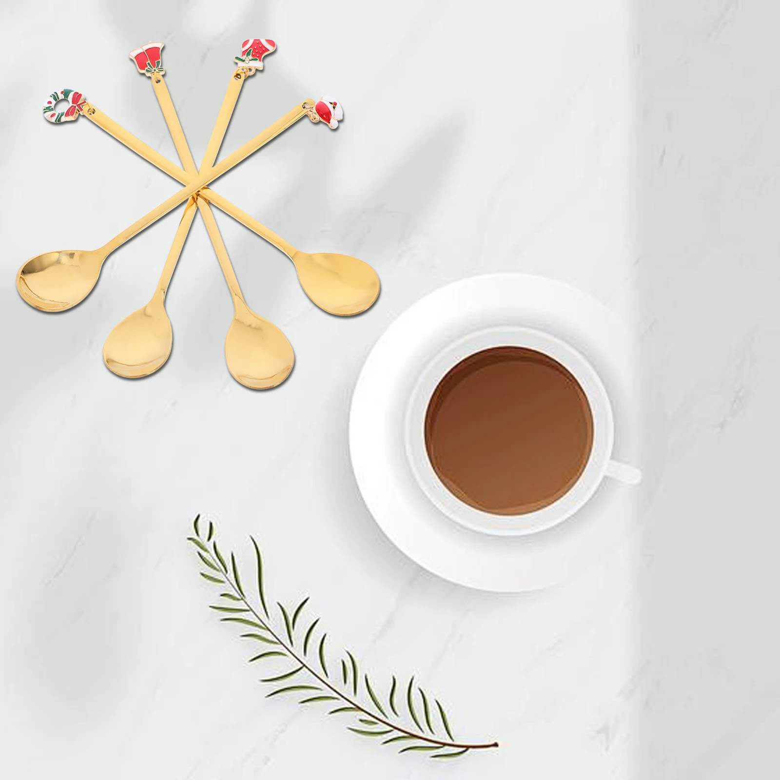 

4pcs Christmas Pendant Coffee Stirring Spoon Stainless Steel Small Cake Ice Cream Dessert Spoons Lightweight for Soup