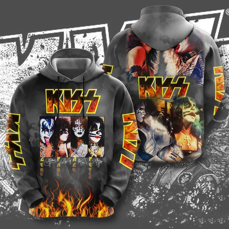 2025 Rock Band Kiss Hoodies 3Dพิมพ์ผู้ชายผู้หญิงHip Hopขนาดใหญ่Pullover Hooded Sweatshirtsแฟชั่นStreetwear Man Hoodies
