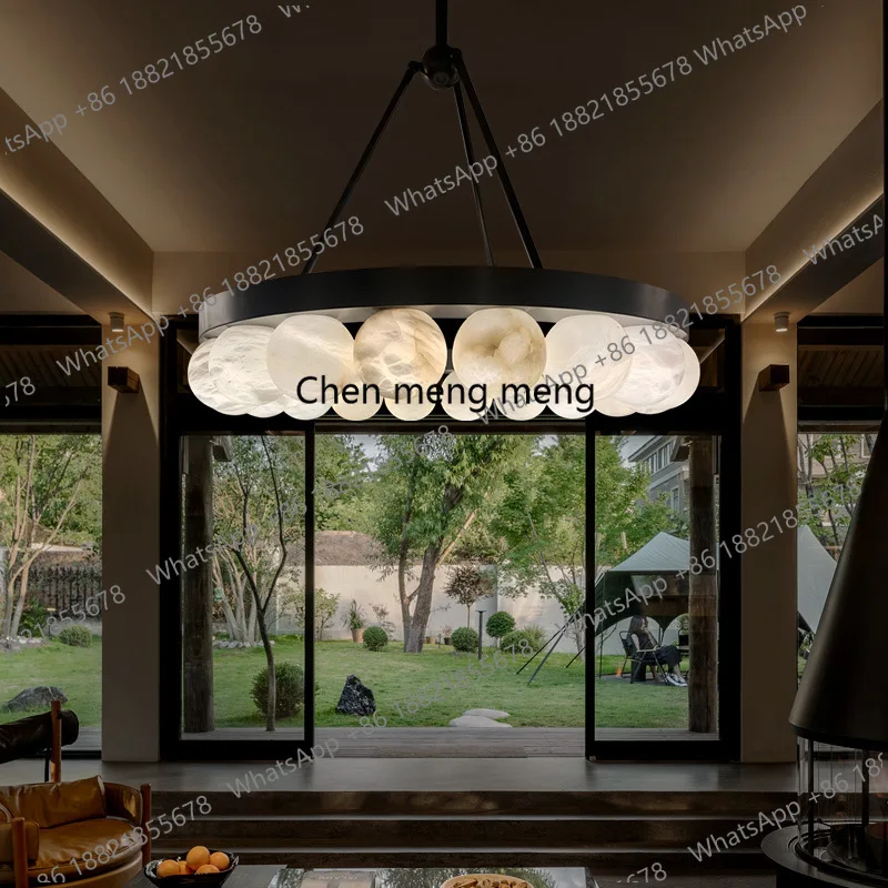 

Snowflake stone chandelier living room candle all copper round marble ball dining room bedroom lamp