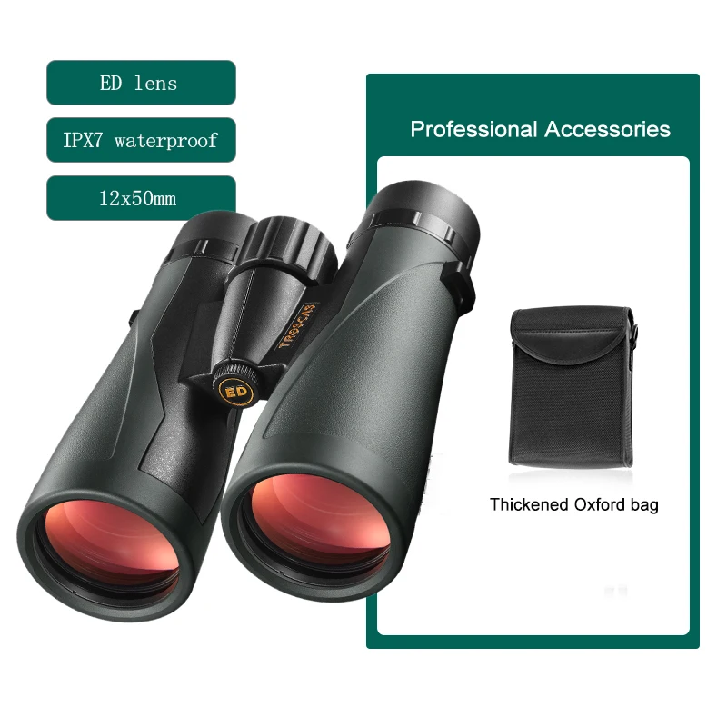 TROSCAS 10X50 12x50 ED Lens Binoculars IPX7 Waterproof Nitrogen-filled Super-Multi Coating Powerful Telescope For Birdwatching