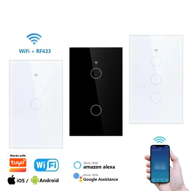 Works  Smart Life Light Switch WiFi Touch Sensor Smart Switch App Remote Control No Neutral Wire 110V 220V for Alexa Google Home