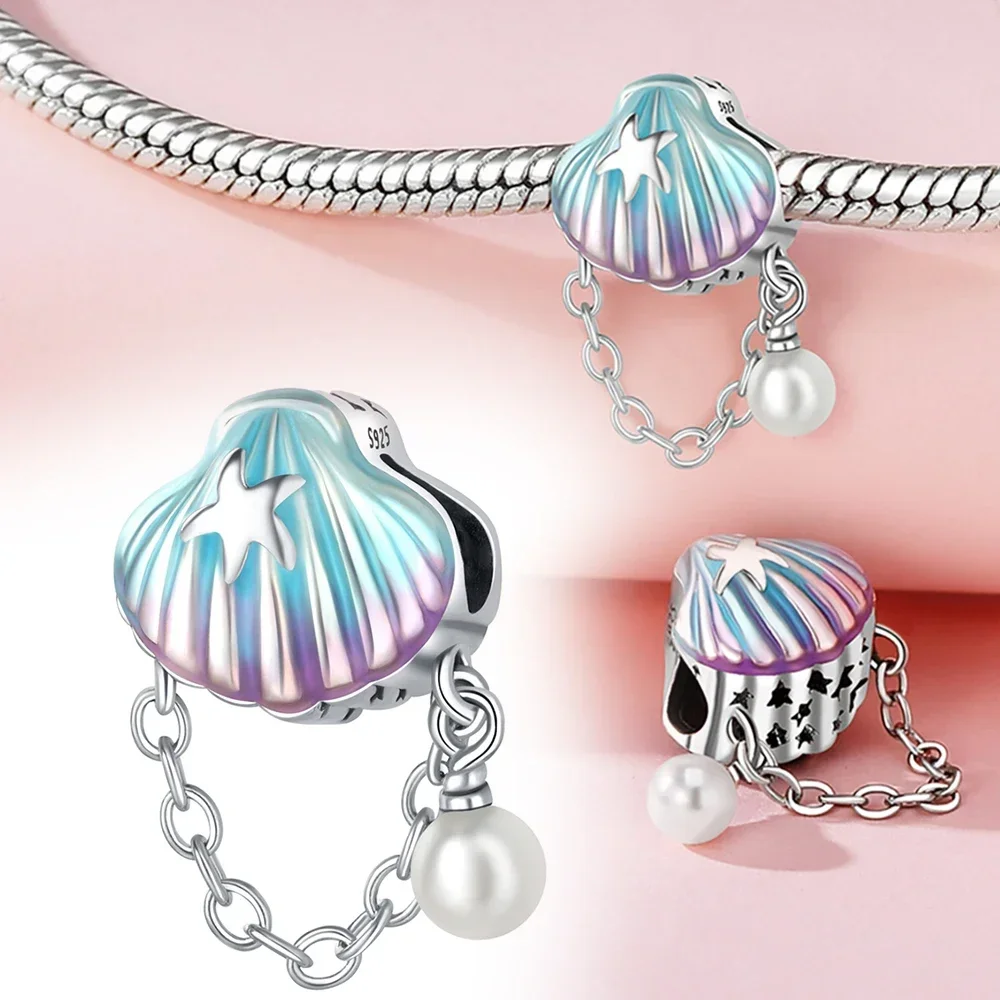 女性のためのスターリングシルバーオーシャンとハートのペンダント,925コレクション,ペンダント,シェルの形をした3D,グラデーション,エポキシ,ジュエリーギフト