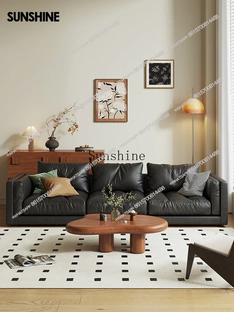 Italian style, modern minimalist cowhide sofa, small apartment tofu block living room, high-end sense