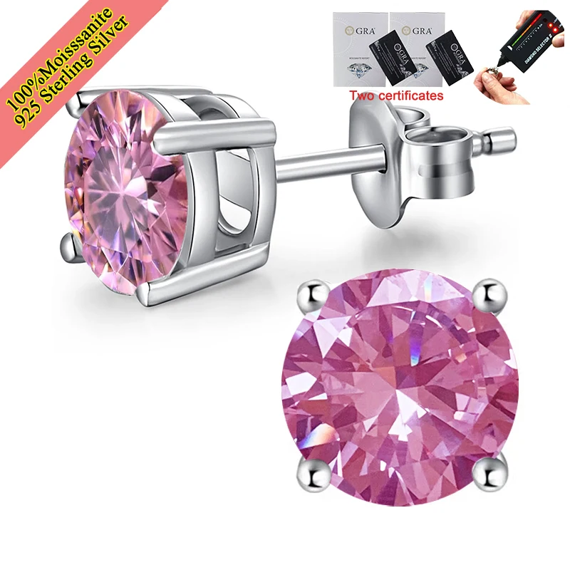 

Серьги-гвоздики с муассанитом 1 карат, круглый подарок на день рождения с 2 сертификатами GRA