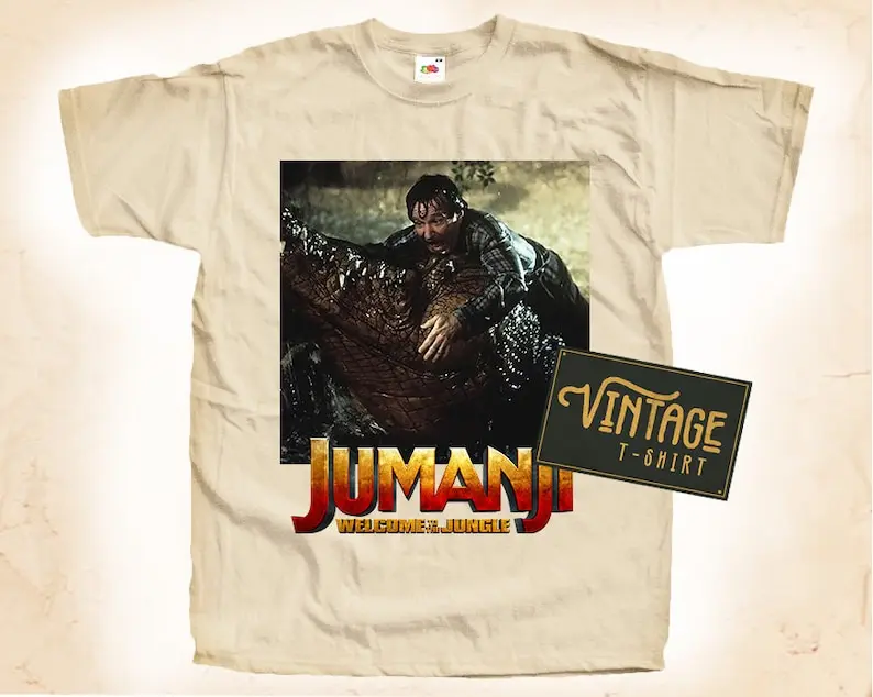 Jumanji T shirt Tee Natural Vintage Cotton Movie Poster Beige All Sizes